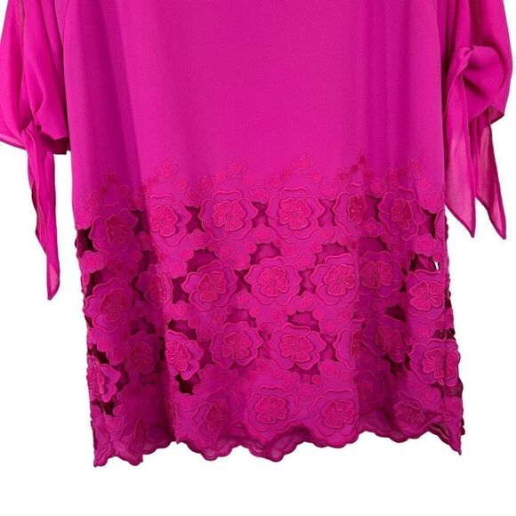 Tahari ASL Pink Floral Eyelet Hem Shift Dress w Self Tie Sleeves Womens 8 - Picture 4 of 10